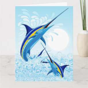 Blue Marlin Jumping out of Ocean Card
