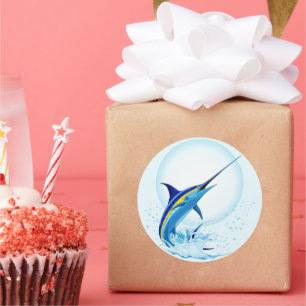 Blue Marlin Jumping out of Ocean Classic Round Sticker