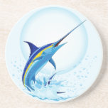 Blue Marlin Jumping out of Ocean Coaster<br><div class="desc">Realistic illustration of a beautiful Marlin Fish Ocean Animal jumping out of ocean. Vector Art copyright BluedarkArt TheChameleonArt.</div>