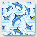 Blue Marlin Jumping out of Ocean Coaster<br><div class="desc">Realistic illustration of a beautiful Marlin Fish Ocean Animal jumping out of ocean. Vector Art copyright BluedarkArt TheChameleonArt.</div>
