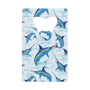 Blue Marlin Jumping out of Ocean Credit Card Bottle Opener