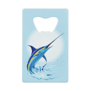Blue Marlin Jumping out of Ocean Credit Card Bottle Opener