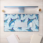 Blue Marlin Jumping out of Ocean Desk Mat<br><div class="desc">Realistic illustration of a beautiful Marlin Fish Ocean Animal jumping out of ocean. Vector Art copyright BluedarkArt TheChameleonArt.</div>