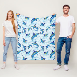 Blue Marlin Jumping out of Ocean Fleece Blanket
