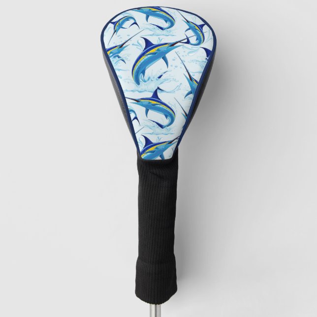 Blue Marlin Jumping out of Ocean Golf Head Cover (Front)