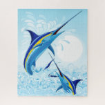 Blue Marlin Jumping out of Ocean Jigsaw Puzzle<br><div class="desc">Realistic illustration of a beautiful Marlin Fish Ocean Animal jumping out of ocean. Vector Art copyright BluedarkArt TheChameleonArt.</div>