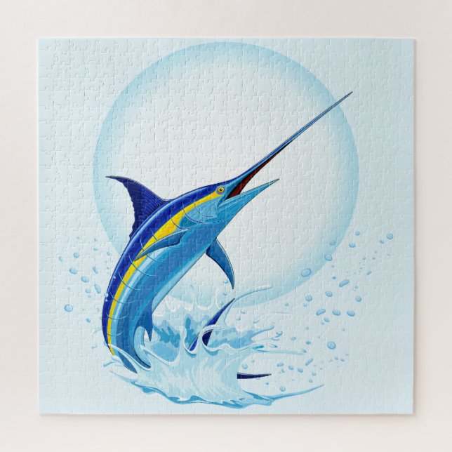 Blue Marlin Jumping out of Ocean Jigsaw Puzzle (Vertical)