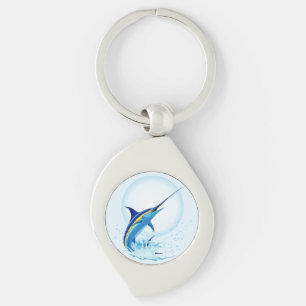 Blue Marlin Jumping out of Ocean Keychain