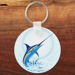 Blue Marlin Jumping out of Ocean Keychain