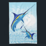 Blue Marlin Jumping out of Ocean Kitchen Towel<br><div class="desc">Realistic illustration of a beautiful Marlin Fish Ocean Animal jumping out of ocean. Vector Art copyright BluedarkArt TheChameleonArt.</div>