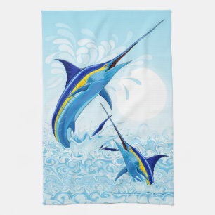 Blue Marlin Jumping out of Ocean Kitchen Towel