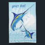 Blue Marlin Jumping out of Ocean Kitchen Towel<br><div class="desc">Realistic illustration of a beautiful Marlin Fish Ocean Animal jumping out of ocean. Vector Art copyright BluedarkArt TheChameleonArt.</div>
