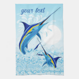 Blue Marlin Jumping out of Ocean Kitchen Towel