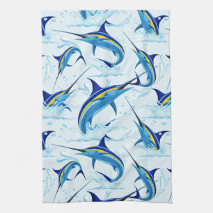 Blue Marlin Jumping out of Ocean Kitchen Towel