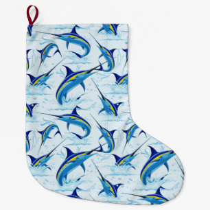Blue Marlin Jumping out of Ocean Large Christmas Stocking