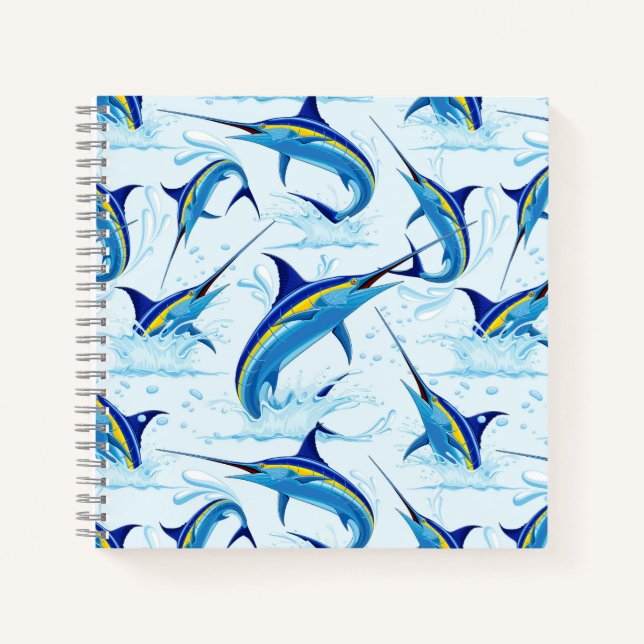 Blue Marlin Jumping out of Ocean Notebook (Front)