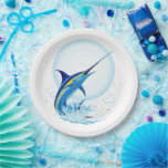 Blue Marlin Jumping out of Ocean Paper Plate<br><div class="desc">Realistic illustration of a beautiful Marlin Fish Ocean Animal jumping out of ocean. Vector Art copyright BluedarkArt TheChameleonArt.</div>