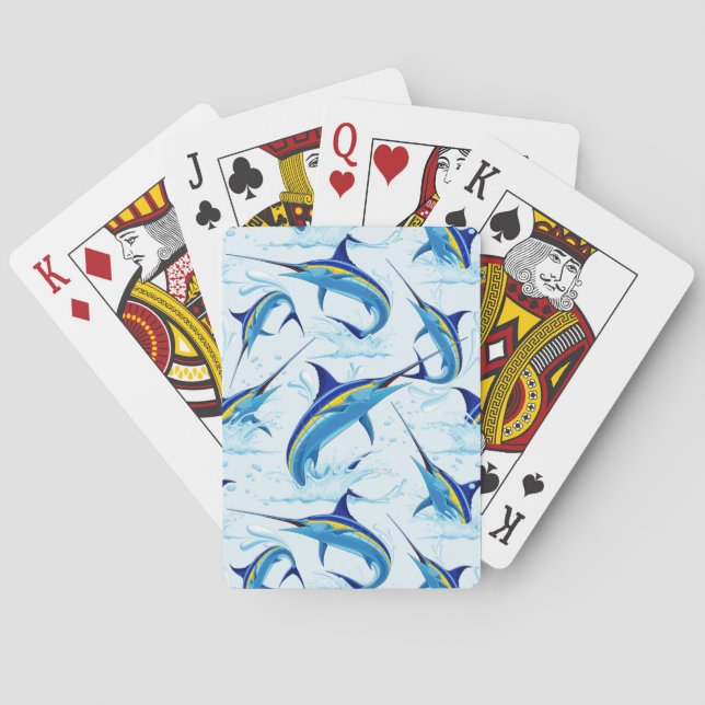Blue Marlin Jumping out of Ocean Playing Cards (Back)