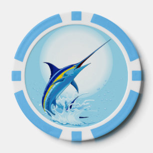 Blue Marlin Jumping out of Ocean Poker Chips