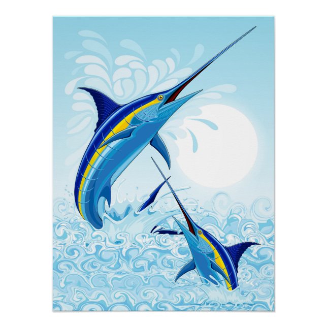 Blue Marlin Jumping out of Ocean Poster (Front)
