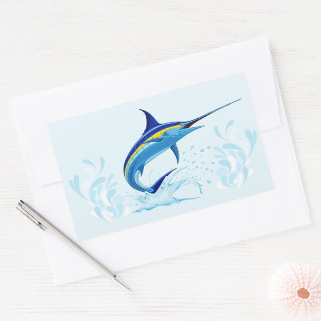 Blue Marlin Jumping out of Ocean Sticker (Envelope)