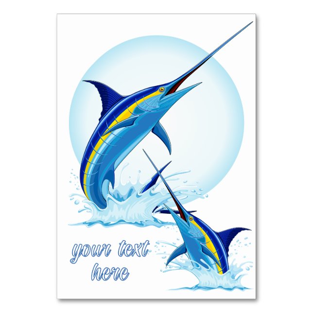 Blue Marlin Jumping out of Ocean Table Number (Front)