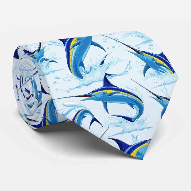 Blue Marlin Jumping out of Ocean Tie (Rolled)