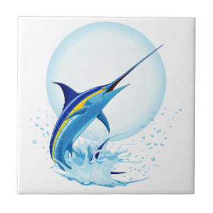 Blue Marlin Jumping out of Ocean Tile