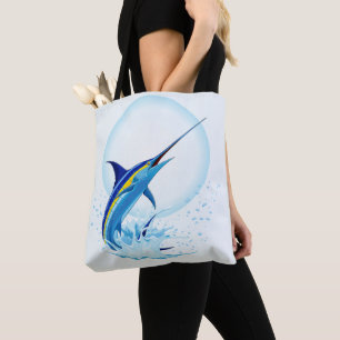 Blue Marlin Jumping out of Ocean Tote Bag