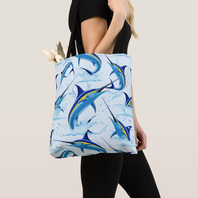 Blue Marlin Jumping out of Ocean Tote Bag (Close Up)