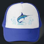 Blue Marlin Jumping out of Ocean Trucker Hat<br><div class="desc">Realistic illustration of a beautiful Marlin Fish Ocean Animal jumping out of ocean. Vector Art copyright BluedarkArt TheChameleonArt.</div>
