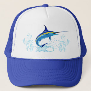 Blue Marlin Jumping out of Ocean Trucker Hat