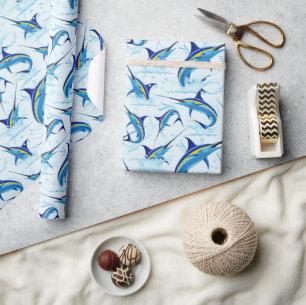 Blue Marlin Jumping out of Ocean Wrapping Paper