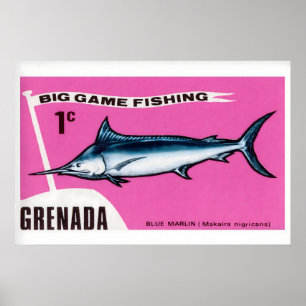 Blue Marlin Matchbox Art Print, Grenadian Vintage Poster