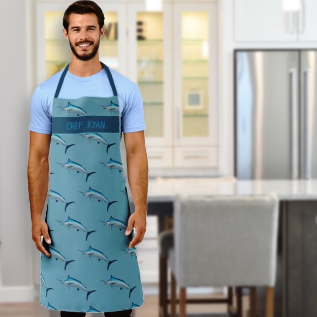 Blue Marlin Pattern Saltwater Fish Chef’s Apron (Creator Uploaded)