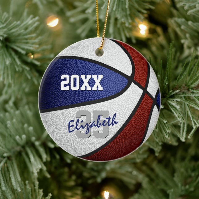 blue maroon basketball team colours athlete name  ceramic ornament (Tree)
