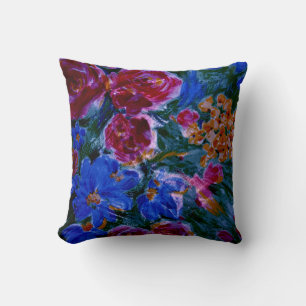 Blue, Maroon, Floral Beautiful Throw Pillow