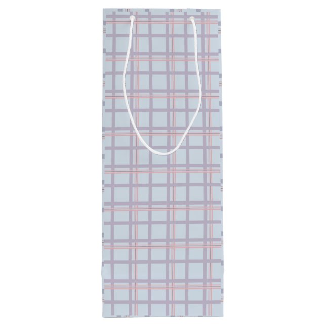 Blue & Maroon Plaid Pattern  Wine Gift Bag (Back)