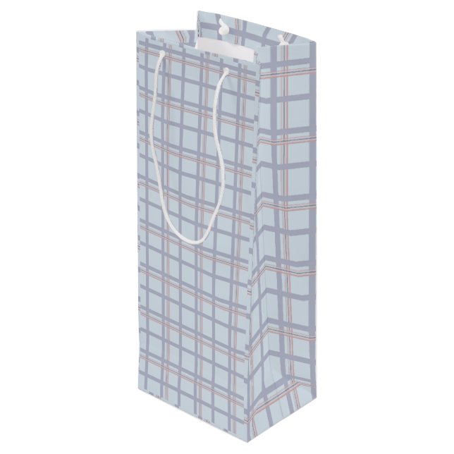Blue & Maroon Plaid Pattern  Wine Gift Bag (Back Angled)