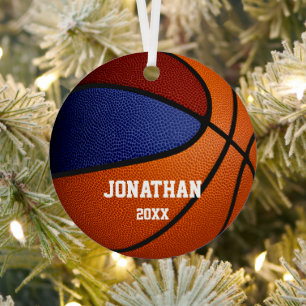 blue maroon team colours girls boys basketball metal ornament