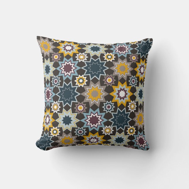Blue Marrakesh Moroccan Stars Art Pattern Cushion (Front)
