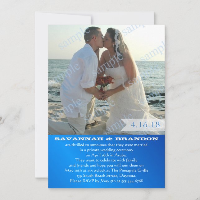 Blue Marriage Reception Only Wedding Photo Invite (Front)