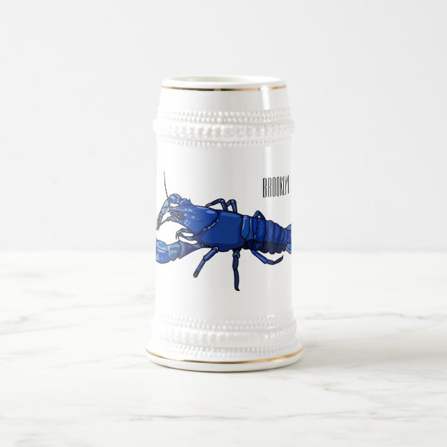 Blue marron crayfish cartoon illustration beer stein (Center)