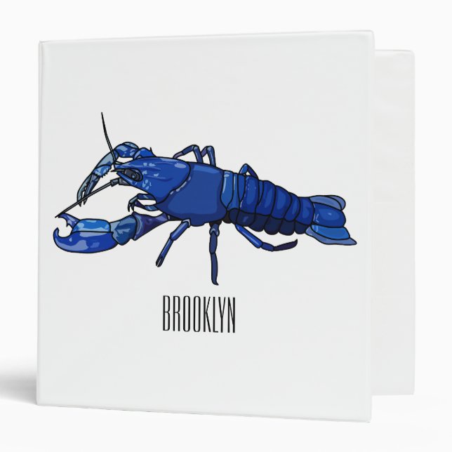 Blue marron crayfish cartoon illustration binder (Front/Inside)