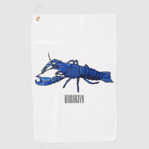 Blue marron crayfish cartoon illustration golf towel