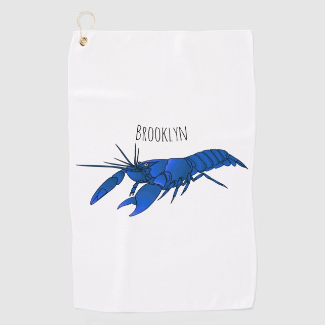 Blue marron crayfish cartoon illustration golf towel (Front)