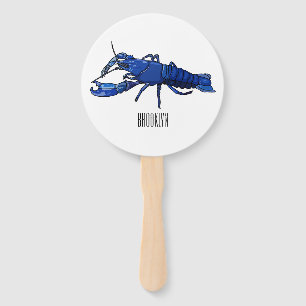 Blue marron crayfish cartoon illustration hand fan