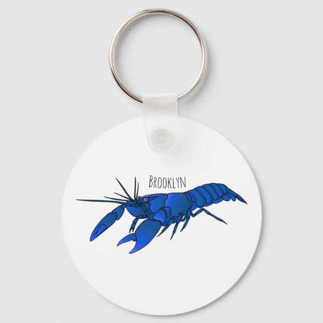 Blue marron crayfish cartoon illustration  keychain (Front)
