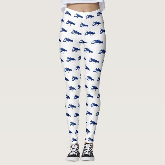Blue marron crayfish cartoon illustration leggings (Front)