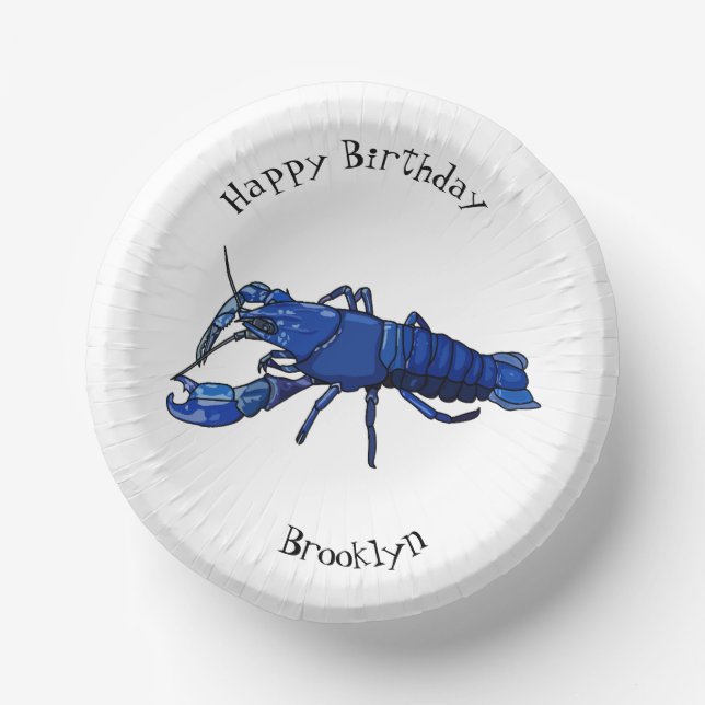 Blue marron crayfish cartoon illustration paper plate (Front)